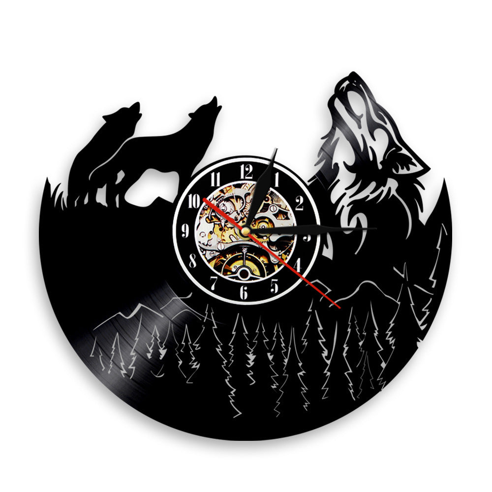 Vinyl Clock Wolves Retro Nostalgic Record Wall Clock European Personality Decorative Wall Clock Clock