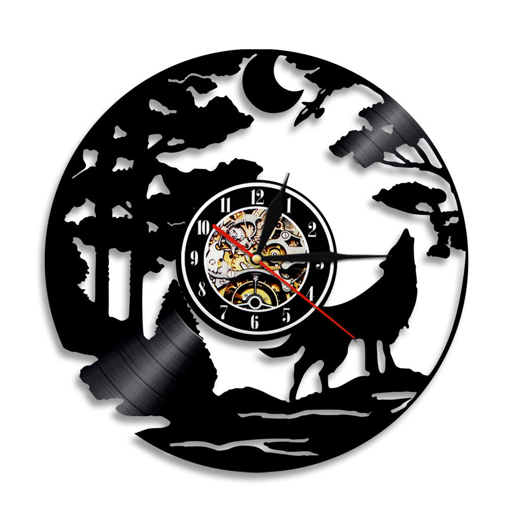 Vinyl Clock Wolves Retro Nostalgic Record Wall Clock European Personality Decorative Wall Clock Clock