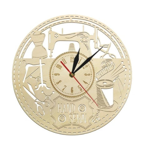 Wooden Wall Clock Custom Modern Sewing Machine Retro Tailor Shop Decoration Wall Clock Modern Wall Wall Clock