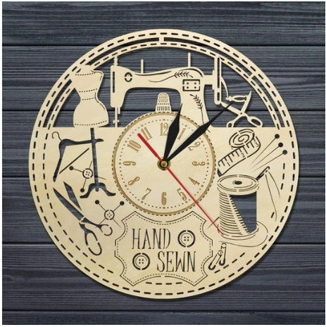 Wooden Wall Clock Custom Modern Sewing Machine Retro Tailor Shop Decoration Wall Clock Modern Wall Wall Clock
