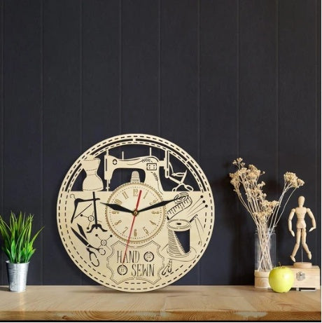 Wooden Wall Clock Custom Modern Sewing Machine Retro Tailor Shop Decoration Wall Clock Modern Wall Wall Clock