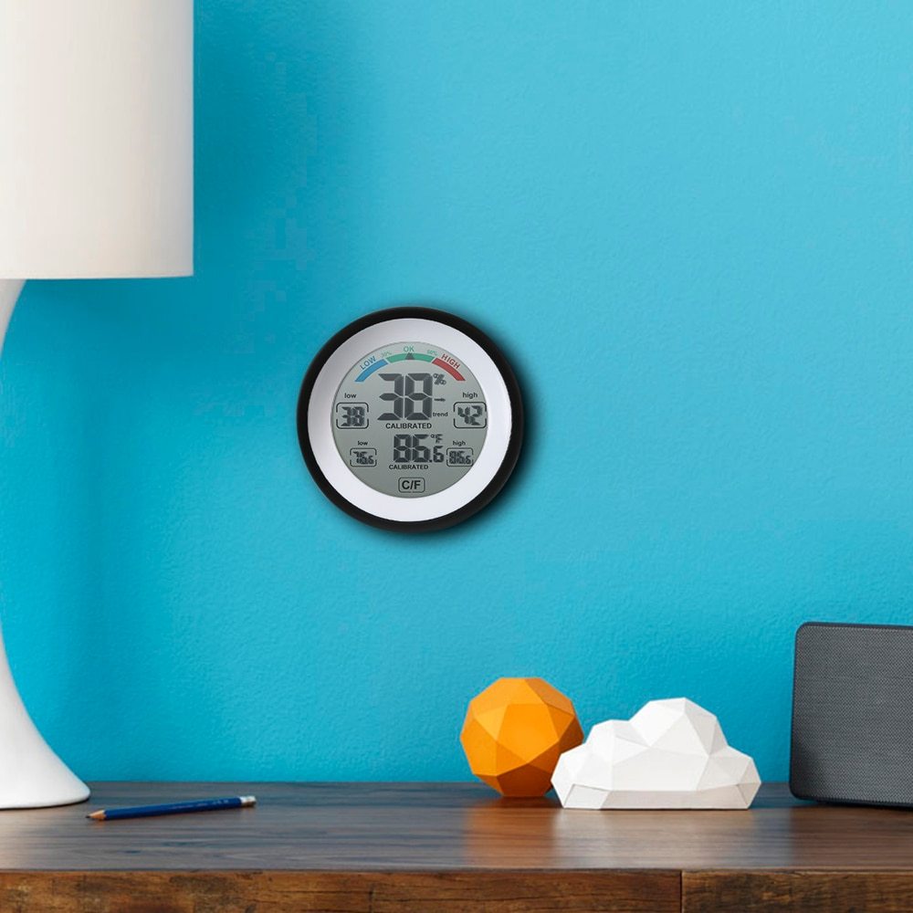Multifunctional Digital Thermometer Hygrometer Temperature Gauge Humidity Meter Clock Wall Max Min Value Trend Display C Funit