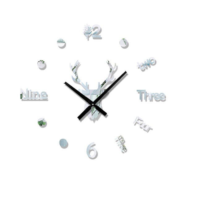 Ins3d deer head creative wall clock