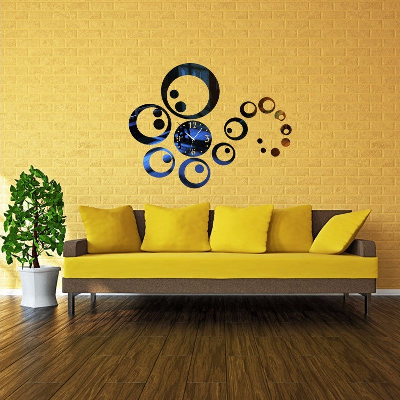 Square shape wall sticker mirror clock