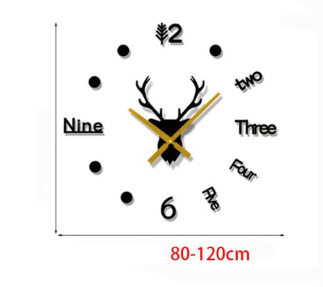 Ins3d deer head creative wall clock