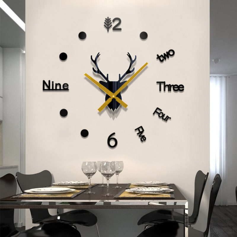 Ins3d deer head creative wall clock