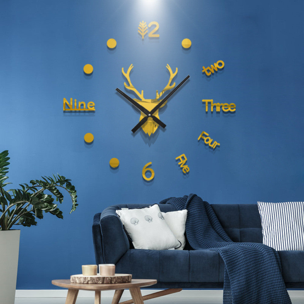 Ins3d deer head creative wall clock