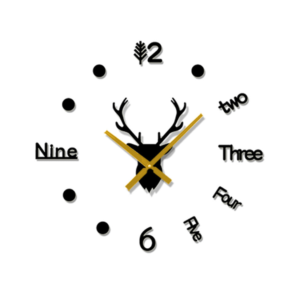 Ins3d deer head creative wall clock