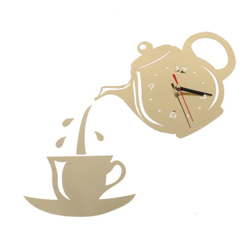 New 3D Acrylic Coffee Cup Creative DIY Acrylic Mirror Wall Clock Wall Sticker Clock Home Decoration