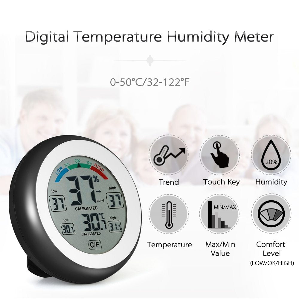 Multifunctional Digital Thermometer Hygrometer Temperature Gauge Humidity Meter Clock Wall Max Min Value Trend Display C Funit