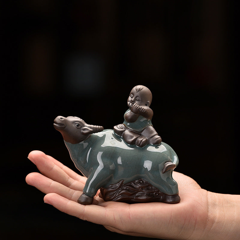Ge Kiln Ceramics Shepherd Boy Small Ornaments