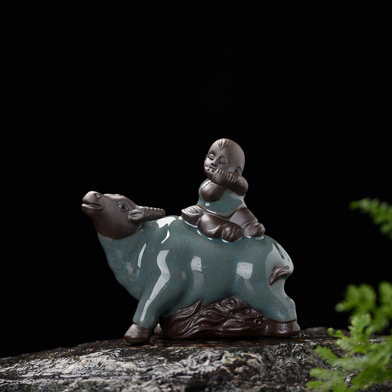 Ge Kiln Ceramics Shepherd Boy Small Ornaments