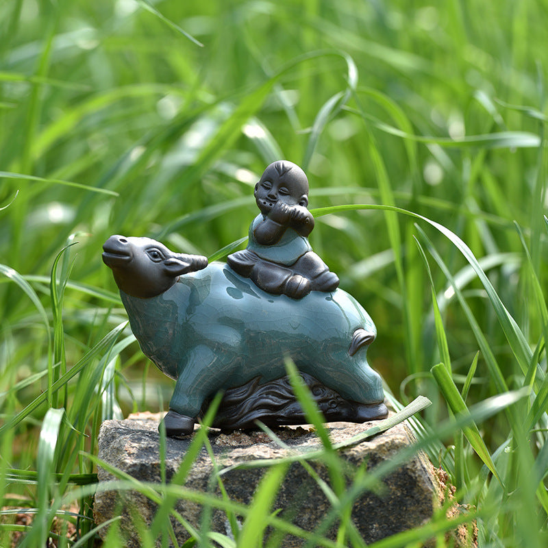 Ge Kiln Ceramics Shepherd Boy Small Ornaments