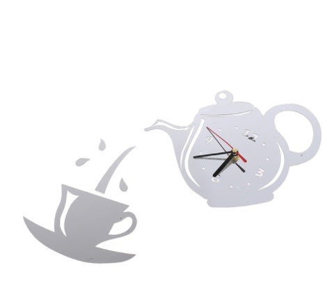 New 3D Acrylic Coffee Cup Creative DIY Acrylic Mirror Wall Clock Wall Sticker Clock Home Decoration
