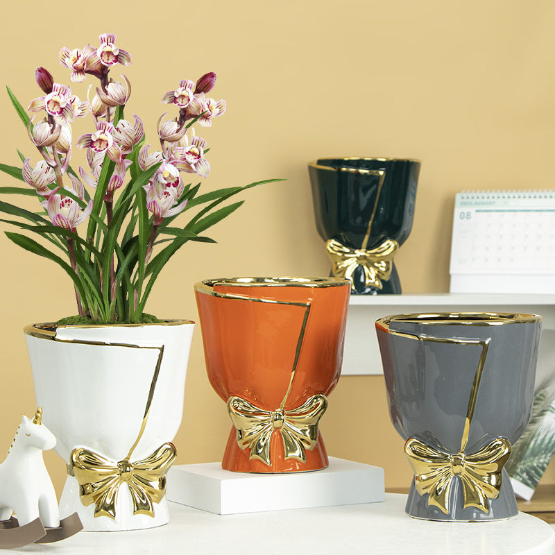 Creative Home Large Gold Outline Ceramics Flowerpot