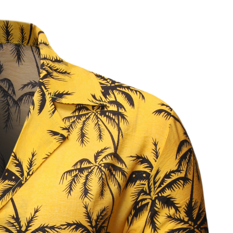 Mens Fashion Loose Lapel Print Top